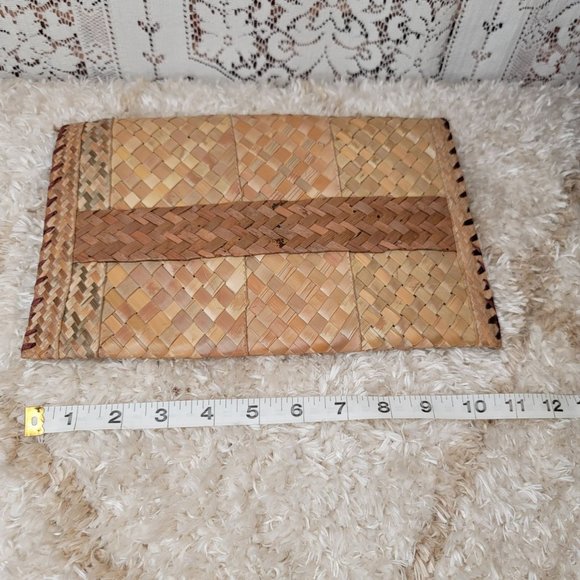 VINTAGE Woven Straw Floral Boho Basket Envelope Clutch Handbag - Picture 6 of 6